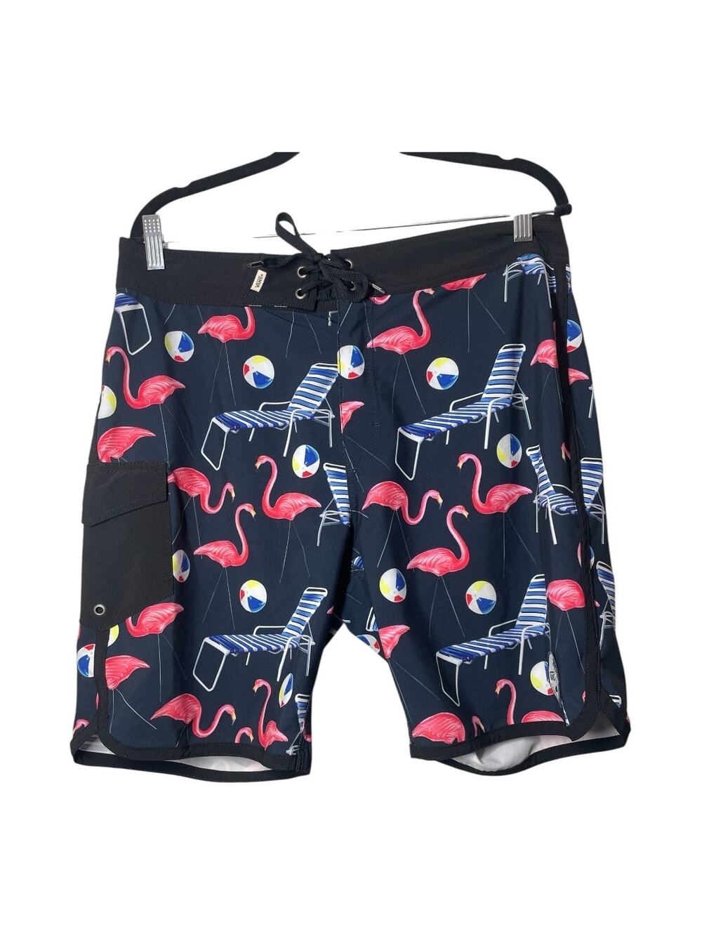 Vans Board Shorts Swim Trunks Flamingo Beachball Lounge Chair Navy Black Size 34